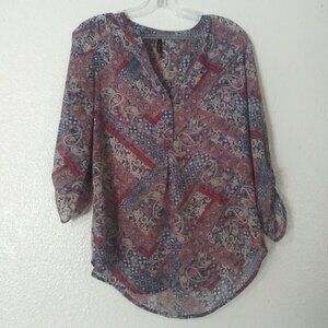 Maurices women's size XS navy blue multicolored paisley print blouse
